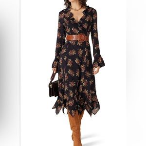 Thakoon midi black floral ruffle dress. Size 8. Paid 445.